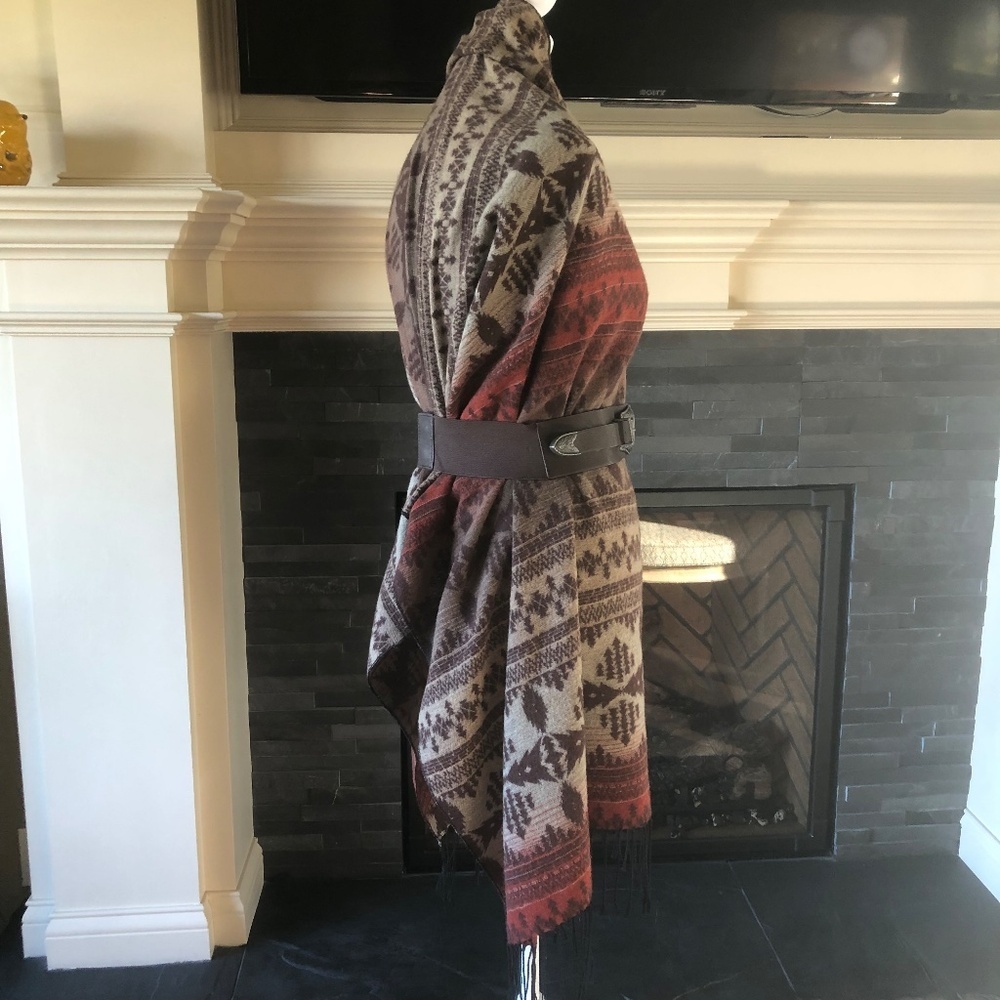 Wool blend wrap - One Size - Brown orange beige Southwestern vibe One size 71x24 - Picture 11 of 13